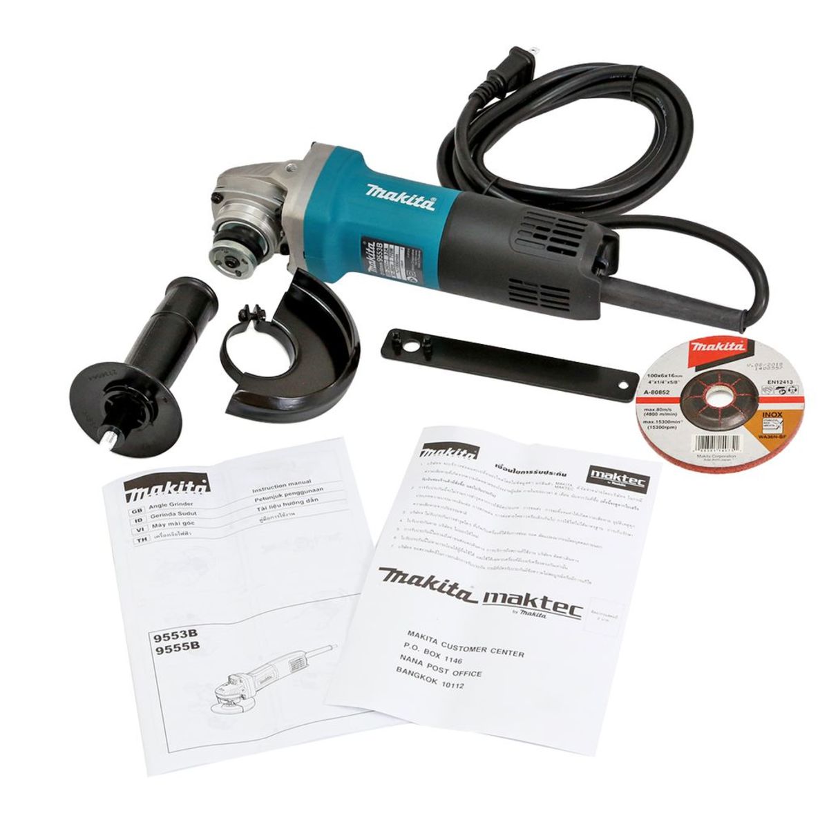 MAKITA เครื่องเจียร์ไฟฟ้า ขนาด 4 นิ้ว กำลังไฟ 710 วัตต์ รุ่น 9553BX ความเร็วรอบตัวเปล่า 11,000 รอบ/นาที มีฉนวนสองชั้น (มากีต้า)