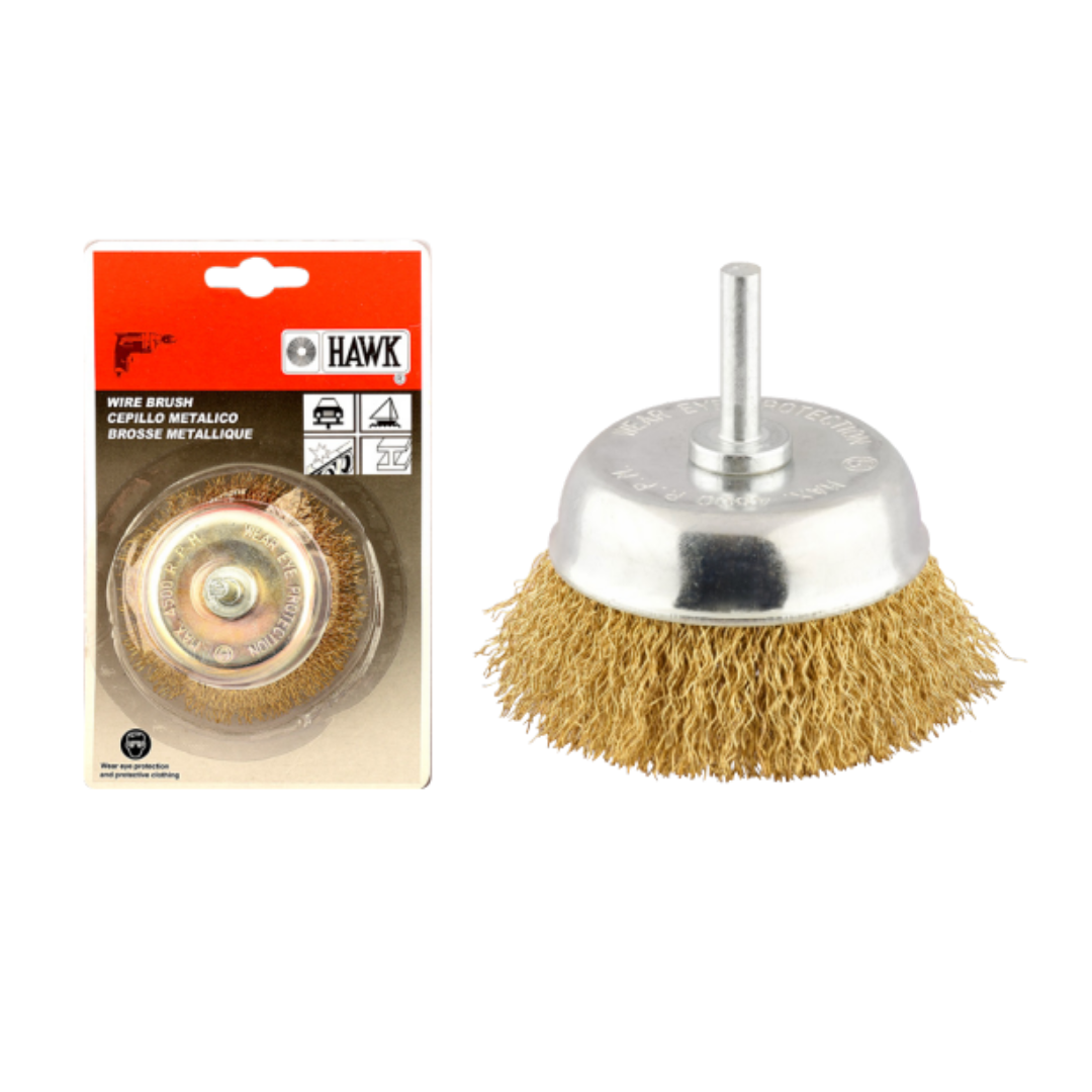 HAWK แปรงลวดถ้วยมีแกนสีทองแผงโชว์