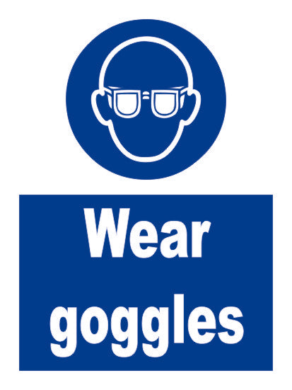 SIGN WHITE VINYL SELF ADHESIVE #5715 200x150 MM , WEAR GOGGLES