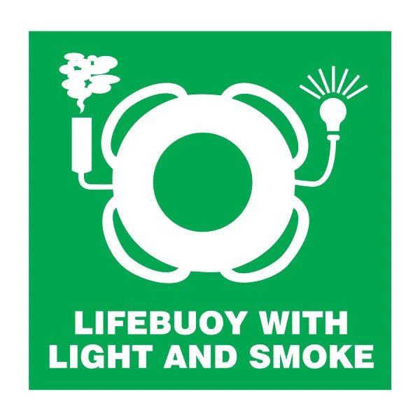 SAFETY SIGN LIFEBUOY WITH LIGHT & SMOKE 150x150 MM