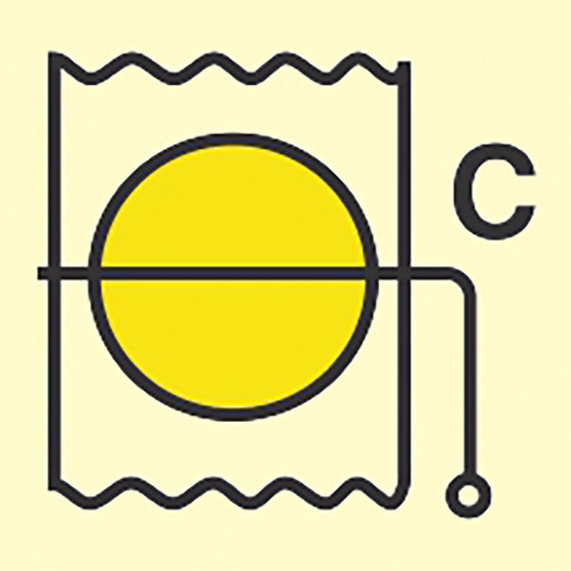 FIRE CONT SYMBOL, 150 x 150 MM, FIRE DAMPER FOR CARGO SPACE