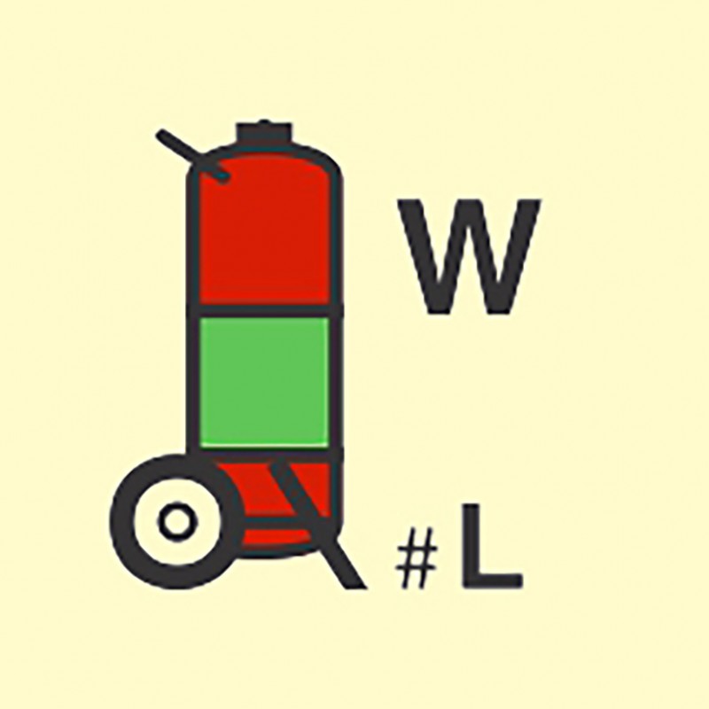 FIRE CONT SYMBOL, 150 x 150 MM, WATER WHEEL FIRE EXT'