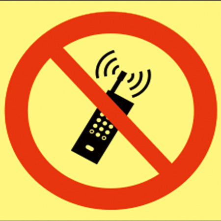 SIGN WHITE VINYL SELF ADHESIVE 150x150 MM, DO NOT USE WIRELESS PHONE