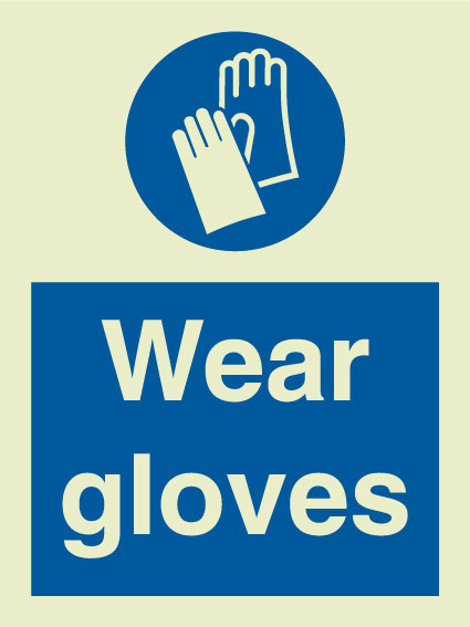 SIGN WHITE VINYL SELF ADHESIVE #5724 200x150 MM , WEAR GLOVES