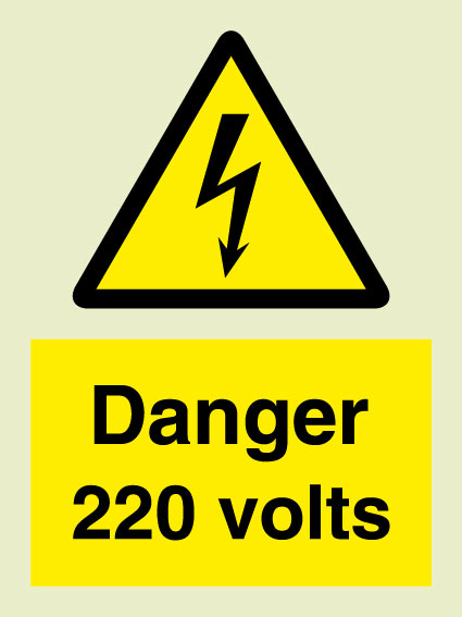 HAZARD SIGN DANGER 220 VOLTS 200 x 150 MM
