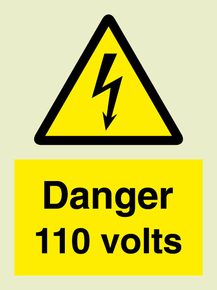 HAZARD SIGN DANGER 110 VOLTS 200 x 150 MM