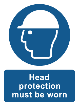 SIGN WHITE VINYL SELF ADHESIVE #5710 200x150 MM , HEAD PROTECTION MUST BE WORN