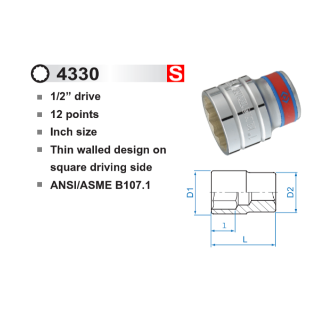 ลูกบ๊อกสั้น สีขาว รู 1/2” 12 p / 12 เหลี่ยม