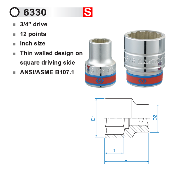 ลูกบ๊อก สั้น สีขาว รู 3/4” 12p