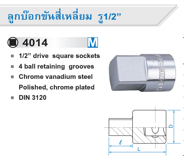 ลูกบ๊อกขันสี่เหลี่ยม รู1/2”