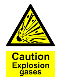 HAZARD SIGN CAUTION EXPLOSIVE GASES 200 x 150 MM