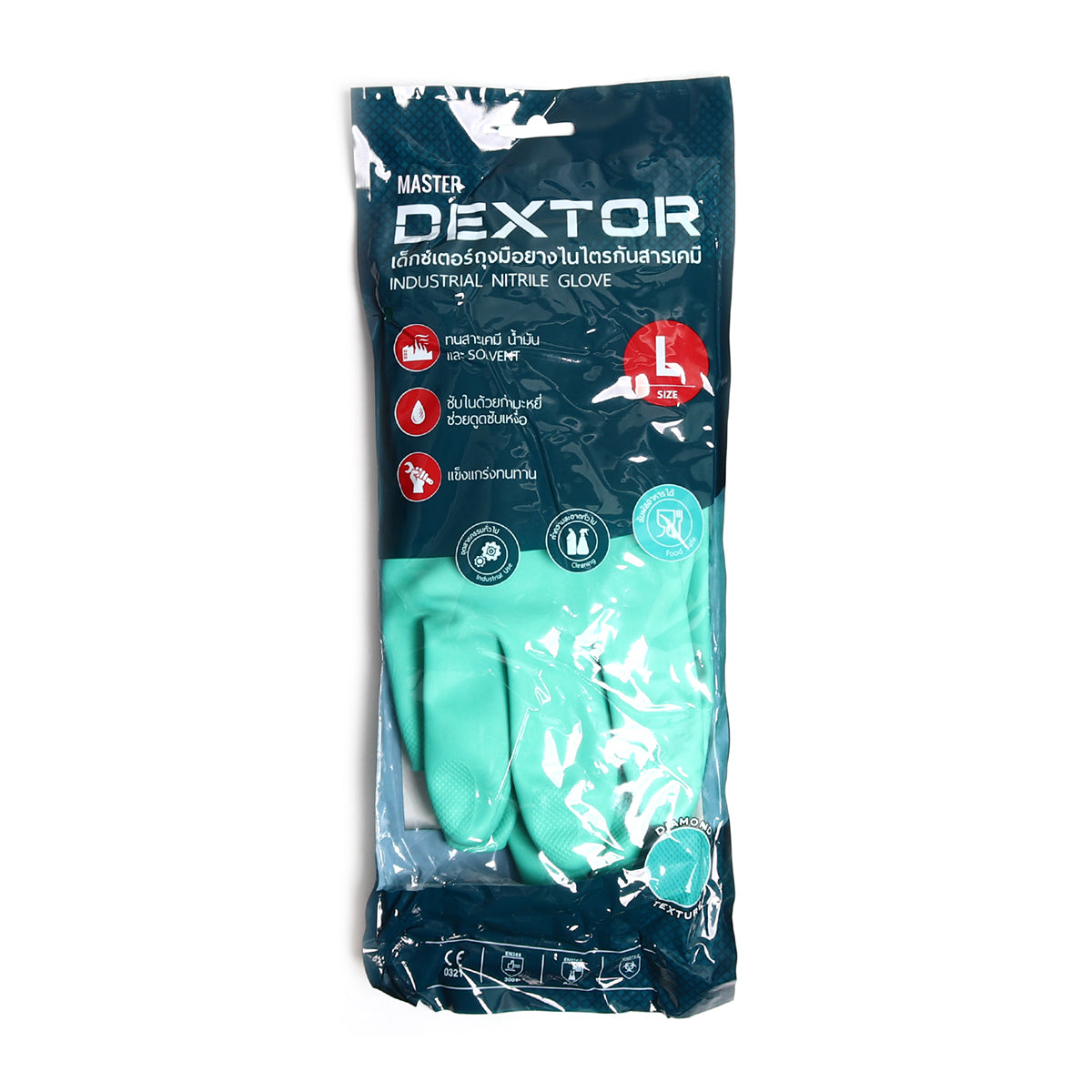 DEXTOR ถุงมือยางไนไตร สีเขียว ไซส์ L