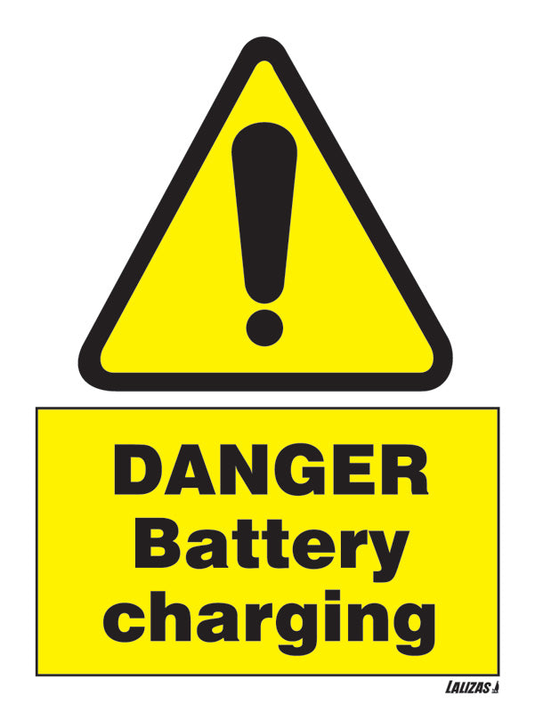 SIGN WHITE VINYL SELF ADHESIVE #7543 200x150 MM, DANGER BATTERY CHARGING